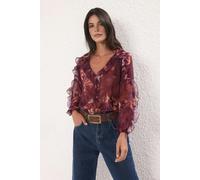 WOVCOR Chiffon Transparent Floral Ruffled Woven Shirt - Multi - 10