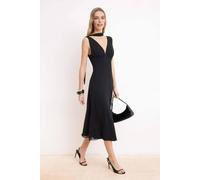 Wovcor Choker Neck Ruched Sleeveless A-Line Midi Tulle Dress In Black Black