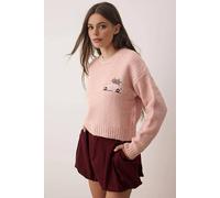 Wovcor Christmas Car Embroidered Crew Neck Knitted Jumpe In Pink Pink S