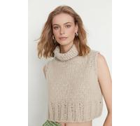 Wovcor Chunky Knit Cropped Turtleneck Sweater In Stone Stone