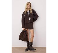 Wovcor Classic Button Front Denim Jacket With Patch Pockets In Brown Brown