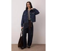 Wovcor Classic Button Front Denim Jacket With Patch Pockets In Dark Blue Dark Blue L