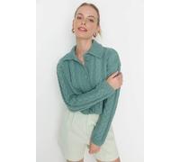 Wovcor Classic Cable Knit Polo Cardigan In Mint Mint M