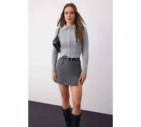 Wovcor Classic Collared Knit Cardigan With Zip Detail In Grey Grey