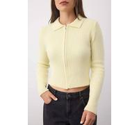 Wovcor Classic Collared Knit Cardigan With Zip Detail In Lemon Lemon