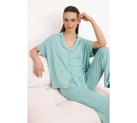 WOVCOR Collar Button-Through Long Sleeve Relaxed Fit Pyjama Set - MINT - XL
