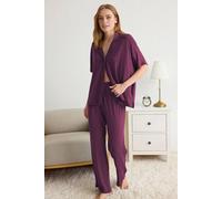 Wovcor Collar Button-Through Short Sleeve Relaxed Fit Pyjama Set In Wine Wine