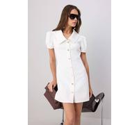 Wovcor Collared Balloon Sleeve Button Front Mini Dress In White White