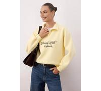 Wovcor Collared Embroidered Slogan Fleece Sweatshirt In Yellow Yellow