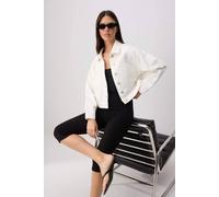 Wovcor Collared Long Sleeve Crop Denim Jacket In Ecru Ecru