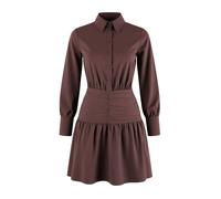 Wovcor Collared Ruched Waist Mini Dress With Button Front Detail In Dark Brown Dark Brown