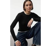 Wovcor Color Block Fitted Knit Blouse In Black Black L