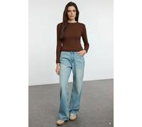 Wovcor Color Block Fitted Knit Blouse In Brown Brown L