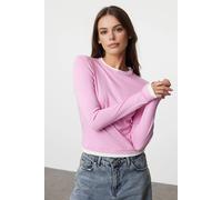 Wovcor Color Block Fitted Knit Blouse In Pink Pink