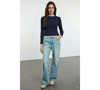 WOVCOR Color Block Fitted Knit Blouse - Navy - XS