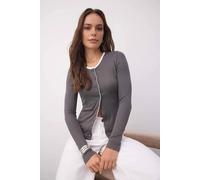 Wovcor Color Block Knit Blouse With Button Details In Grey Grey XS