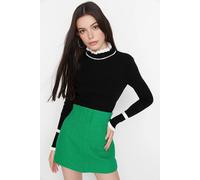 Wovcor Colour Block Rib-Knit Long Sleeve Sweater In Black Black