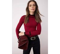 Wovcor Colour Block Rib-Knit Long Sleeve Sweater In Burgundy Burgundy