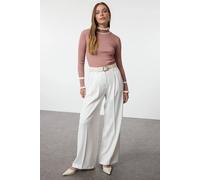 Wovcor Colour Block Rib-Knit Long Sleeve Sweater In Rose Rose