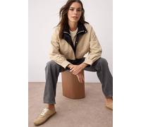 Wovcor Colour Block Zip Through Funnel Neck Casual Jacket In Beige Beige