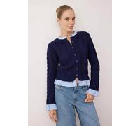Wovcor Contrast Collar Cable Knit Button Through Cardigan In Navy Navy L