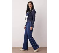 Wovcor Contrast Piping Drawstring Wide Leg Knit Joggers In Navy Navy