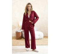 Wovcor Contrast Piping Revere Collar Long Sleeve Viscose Woven Pyjama Set In Burgundy Burgundy