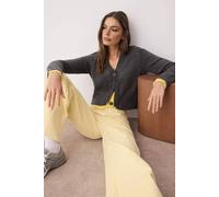 Wovcor Contrast Trim V-Neck Cropped Knit Cardigan In Dark Grey Dark Grey L