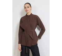 WOVCOR Cotton Fabric Woven Shirt with Belt and Collar Detail - Brown - 16