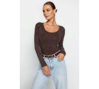 WOVCOR Cotton Long Sleeve Knitted Bodysuit with Faded Effect - Brown - S