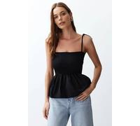 Wovcor Cotton Poplin Detail Fitted Strappy Knitted Blouse In Black Black
