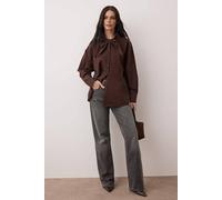 Wovcor Cotton Poplin Shirt With Bow Tie Neck Detail In Dark Brown Dark Brown 12