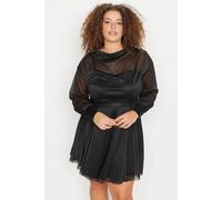 Wovcor Cowl Neck Glitter Mesh Skater Mini Dress In Black Black