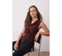 Wovcor Cowl Neck Knit Blouse With Drape Detail In Brown Brown XL