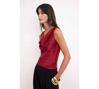Wovcor Cowl Neck Sleeveless Satin Woven Blouse With Relaxed Fit In Red Red