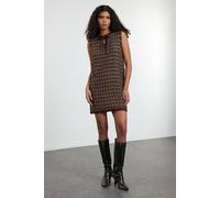 Wovcor Cowl Neck Sleeveless Textured Shift Mini Dress In Brown Brown