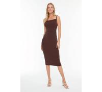 Wovcor Cowl Neck Stretch Knit Midi Dress In Brown Brown
