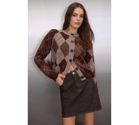 WOVCOR Crew Neck Argyle Pattern Knit Cardigan - Multi - L