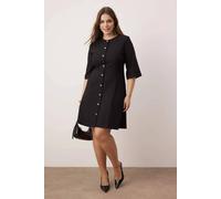 Wovcor Crew Neck Button Front A-Line Mini Dress In Black Black
