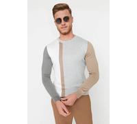 WOVCOR Crew Neck Color Block Knit Men's Sweater - Grey - M