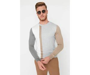 WOVCOR Crew Neck Color Block Knit Men's Sweater - Grey - M