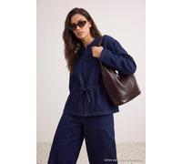 Wovcor Crew Neck Drawstring Waist Denim Jacket In Dark Navy Dark Navy