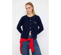 Wovcor Crew Neck Embroidered Knit Cardigan With Button Detail In Navy Navy