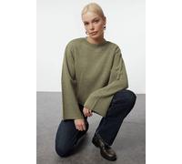 Wovcor Crew Neck Flared Sleeve Knit Sweater In Khaki Khaki