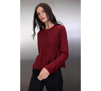 WOVCOR Crew Neck Flounced Hem Knit Cardigan - Burgundy - S