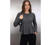WOVCOR Crew Neck Flounced Hem Knit Cardigan - Dark Grey - S