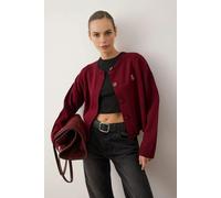 WOVCOR Crew Neck Knit Cardigan with Teddy Bear Embroidery - Burgundy - S
