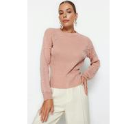 WOVCOR Crew Neck Knit Sweater with Pearl Details - Pink - S