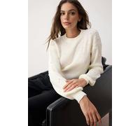 WOVCOR Crew Neck Knit Sweater with Pearl Details - White - S