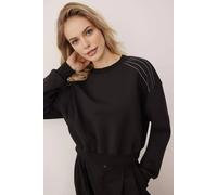 Wovcor Crew Neck Knit Sweatshirt With Stone Detail In Black Black L